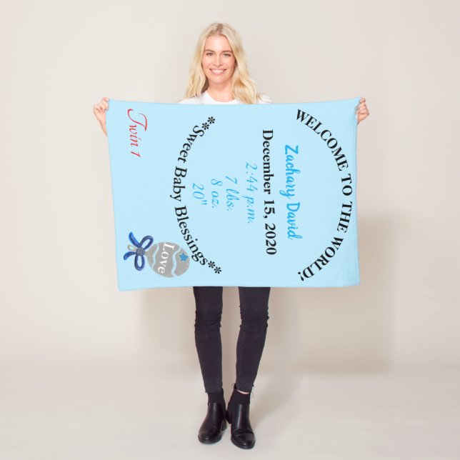 Twin Baby Boy Rattle Blue Fleece Blanket (In Situ)