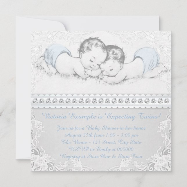 Twin Baby Boy Shower Invitation (Front)