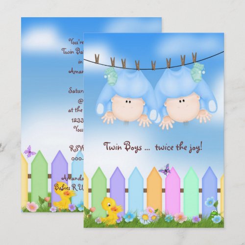 Twin Baby Boy Shower Personalized Invites