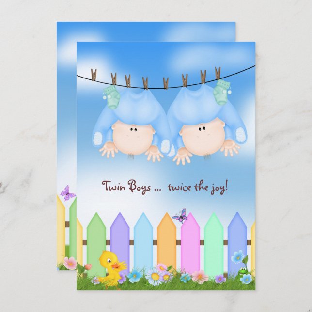 Twin Baby Boy Shower Invitation (Front/Back)