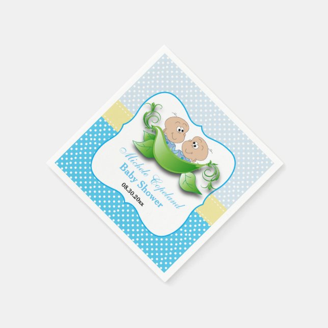 Twin Baby Boy Shower - Two Peas In A Pod Napkins (Corner)