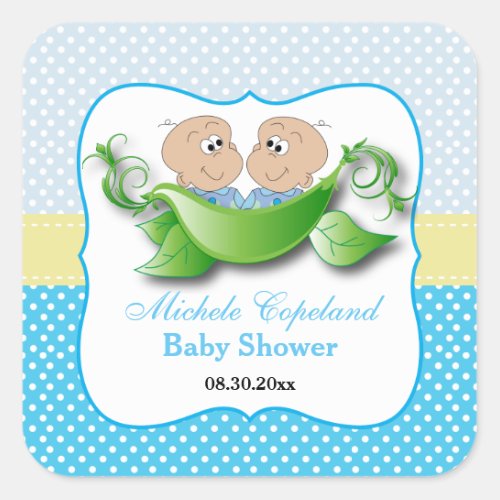 Twin Baby Boy Shower _ Two Peas In A Pod Square Sticker