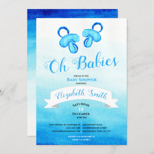Twin baby boy water color baby shower invitation