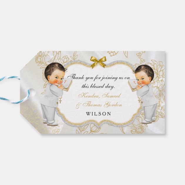 Twin Baby Boys Baptism Communion Bible Cross Gift Tags Zazzle