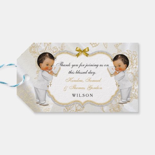 Twin Baby Boys Baptism Communion Bible Ethnic Gift Tags