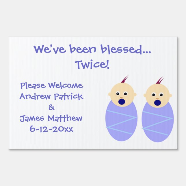 Twin Baby Boys Birth Announcement Sign (Front)
