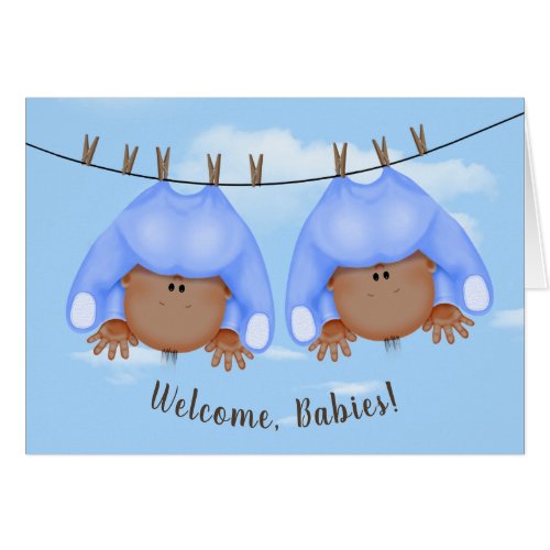 Twin Baby Boys On Clothesline