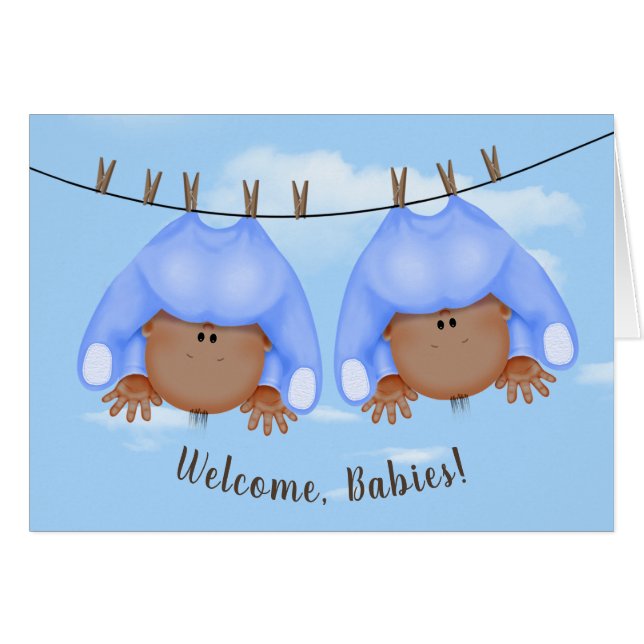 Twin Baby Boys On Clothesline (Front Horizontal)
