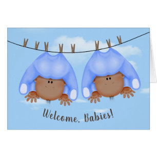 Twin Baby Boys On Clothesline Cards