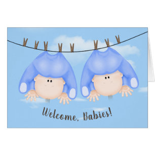 Twin Baby Boys On Clothesline Cards