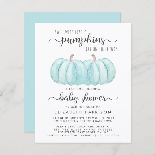 Twin Baby Boys Pumpkin Shower By Mail Invitation