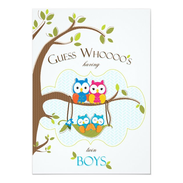 Twin Baby Boys Shower Invitation - Owl Family