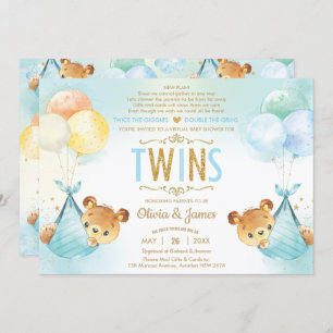 Twin Baby Boys Teddy Bears Baby Shower by Mail Invitation