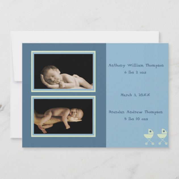 Twin Baby Carriages Birth Annoucement (blue) Announcement