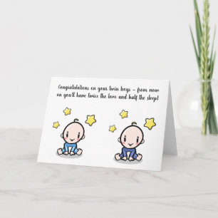 twin baby congratulations card, boy twins card