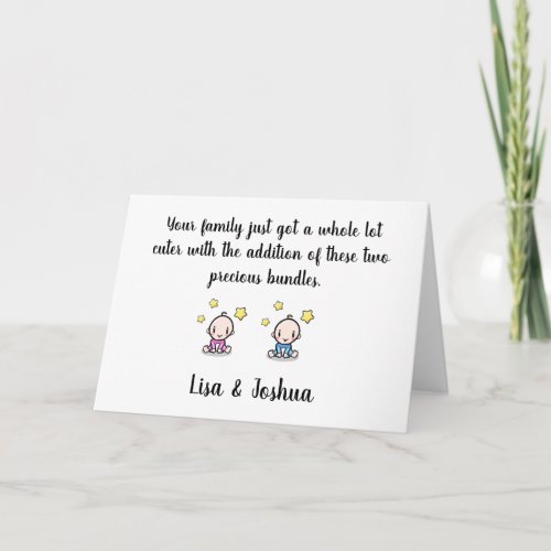 twin baby congratulations card girl  boy twins  card