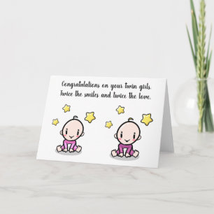 twin baby congratulations card, girl twins card
