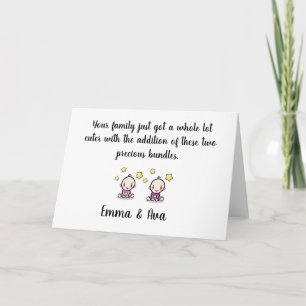 twin baby congratulations card, names, girl twins card