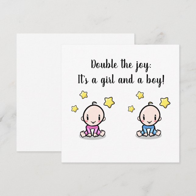 twin baby congratulations card, new arrival twins  card (Front/Back)