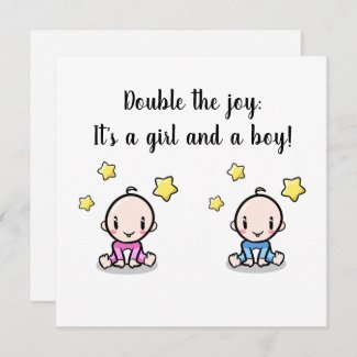 twin baby congratulations card, new arrival twins card