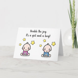 twin baby congratulations card, new arrival twins card