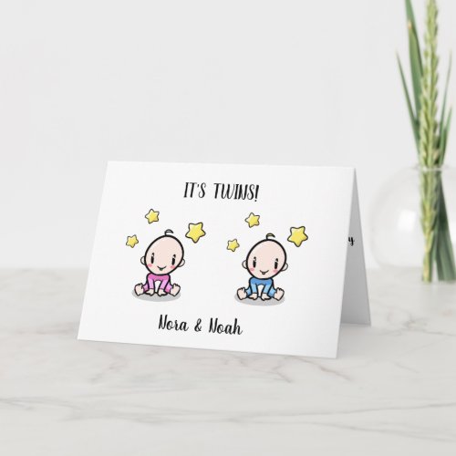 twin baby congratulations card with names