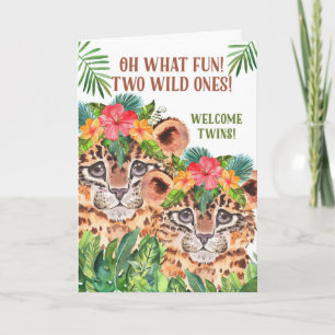 Twin Baby Congratulations Cheetah Jungle Theme Card