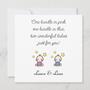Twin Baby Congratulations With Names, Girl & Boy, Card