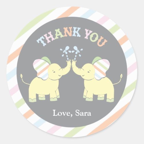 Twin Baby Elephant    Favor Sticker