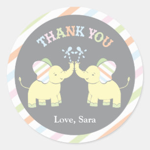 Twin Baby Elephant Favor Sticker