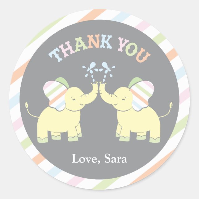 Twin Baby Elephant  |  Favor Sticker (Front)