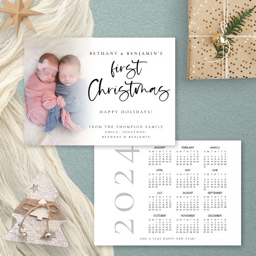 Twin Baby First Christmas Photo 2024 Calendar Holiday Card