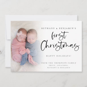 Twin Baby First Christmas Photo 2027 Calendar Holiday Card