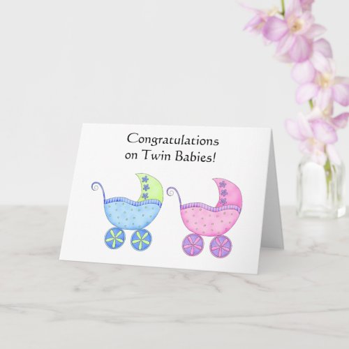 Twin Baby Girl and Boy Congratulations Card