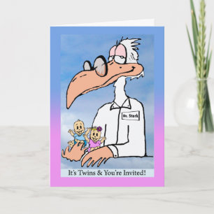 Twin Baby Girl and Boy Shower Invite, Dr. Stork Invitation