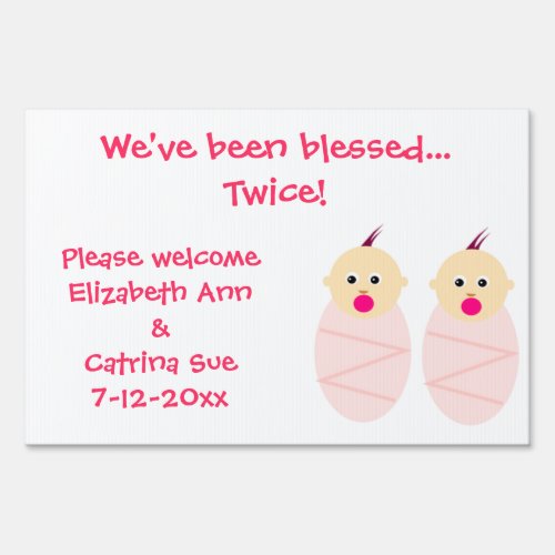 Twin Baby Girl Birth Announcement Sign