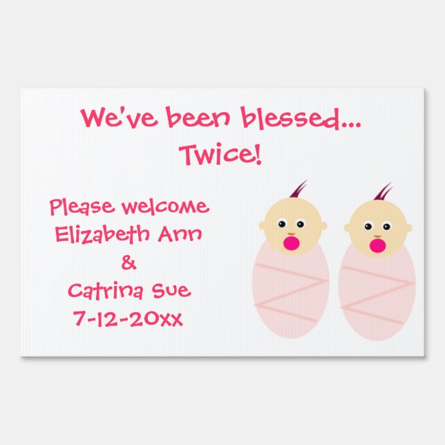 Twin Baby Girl Birth Announcement Sign (Front)