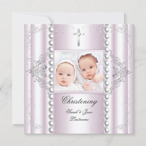 Twin Baby Girl Boy Christening Baptism White Announcement