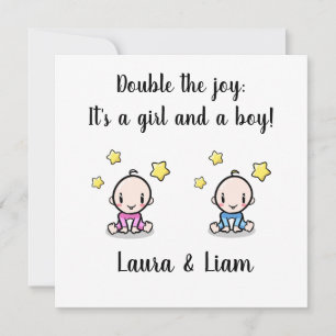 Twin Baby Girl & Boy Congratulations With Names, Card