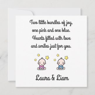 Twin Baby Girl & Boy Congratulations With Names, Card