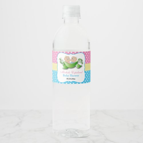 Twin Baby Girl  Boy _ Two Peas In A Pod Shower Water Bottle Label