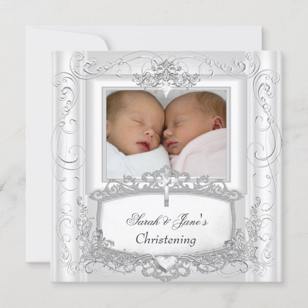 Twin Baby Girl Or Boy Christening Baptism White Announcement