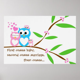 Twin Baby Girl Owls Poster with Customized Text