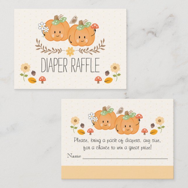 Twin Baby Girl Pumpkin Diaper Raffle Ticket  Enclosure Card (Front/Back)