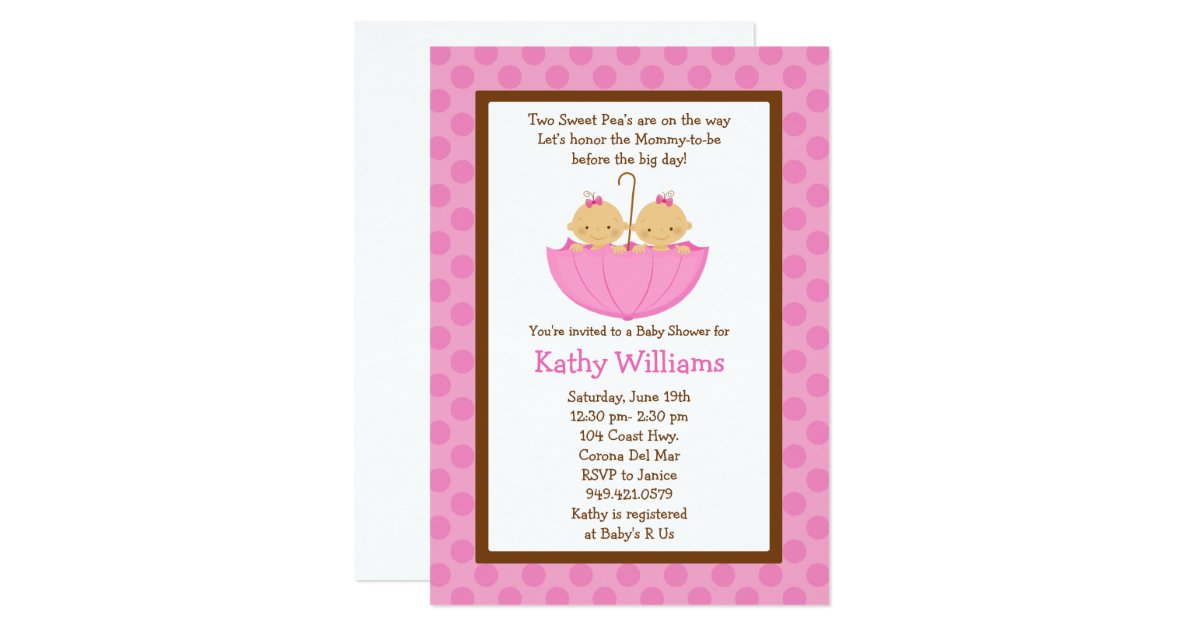 Twin Baby Girl Shower Invitation | Zazzle