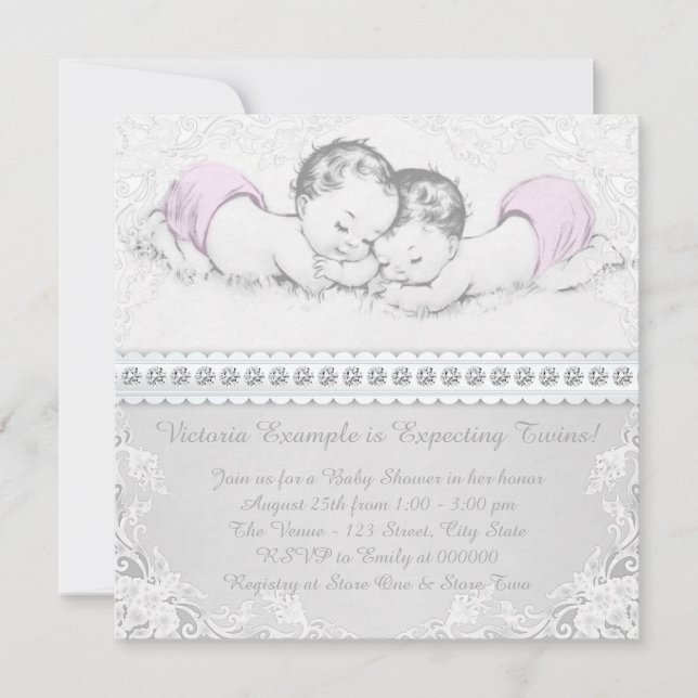 Twin Baby Girl Shower Invitation (Front)