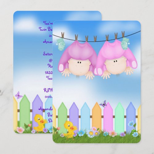 Twin Baby Girl Shower Personalized Invitation