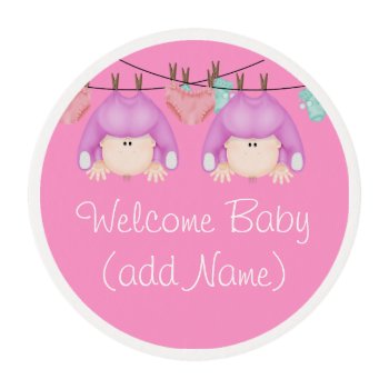 Twin Baby Girl Shower Pink Frosting Cupcake Topper Edible Frosting Rounds by PersonalCustom at Zazzle