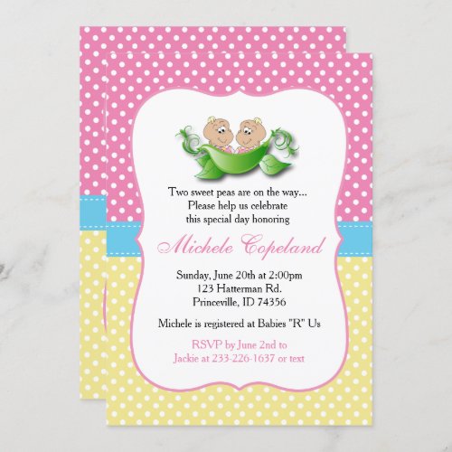 Twin Baby Girl Shower _ Two Peas In A Pod Invitation