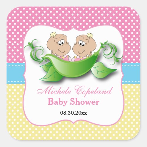 Twin Baby Girl Shower _ Two Peas In A Pod Square Sticker